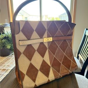 Tory Burch Brown and Cream Shoulder Bag with Geometric Design